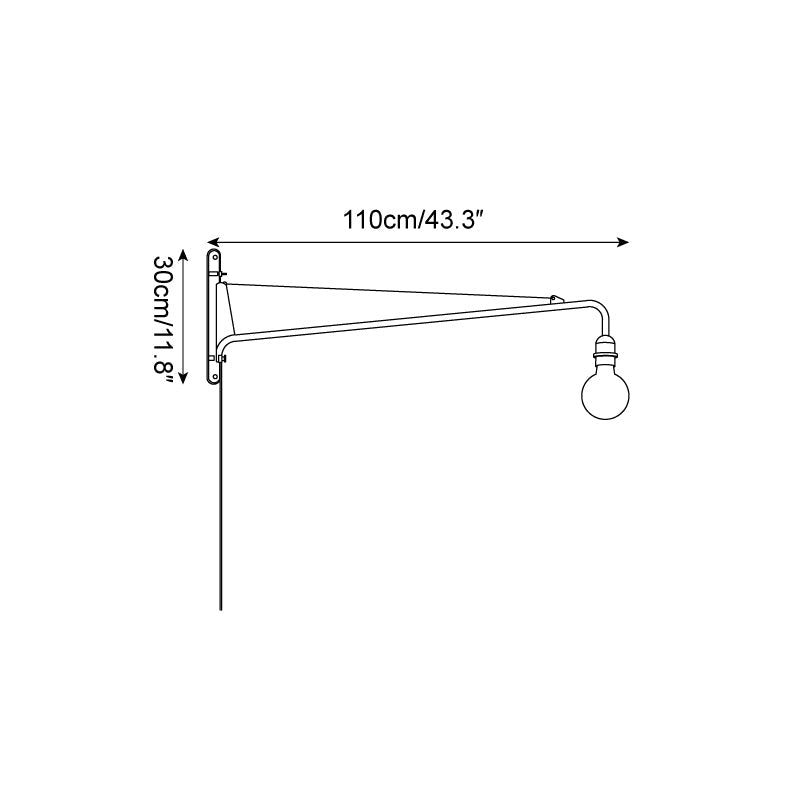 Pivoting Long-Arm Black Wall Lamp dimension drawing 5