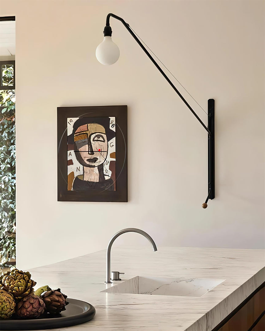 Pivoting Long-Arm Black Wall Lamp product view 14