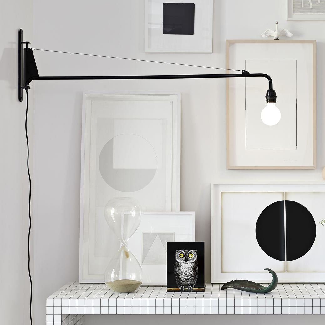 Pivoting Long-Arm Black Wall Lamp product view 3