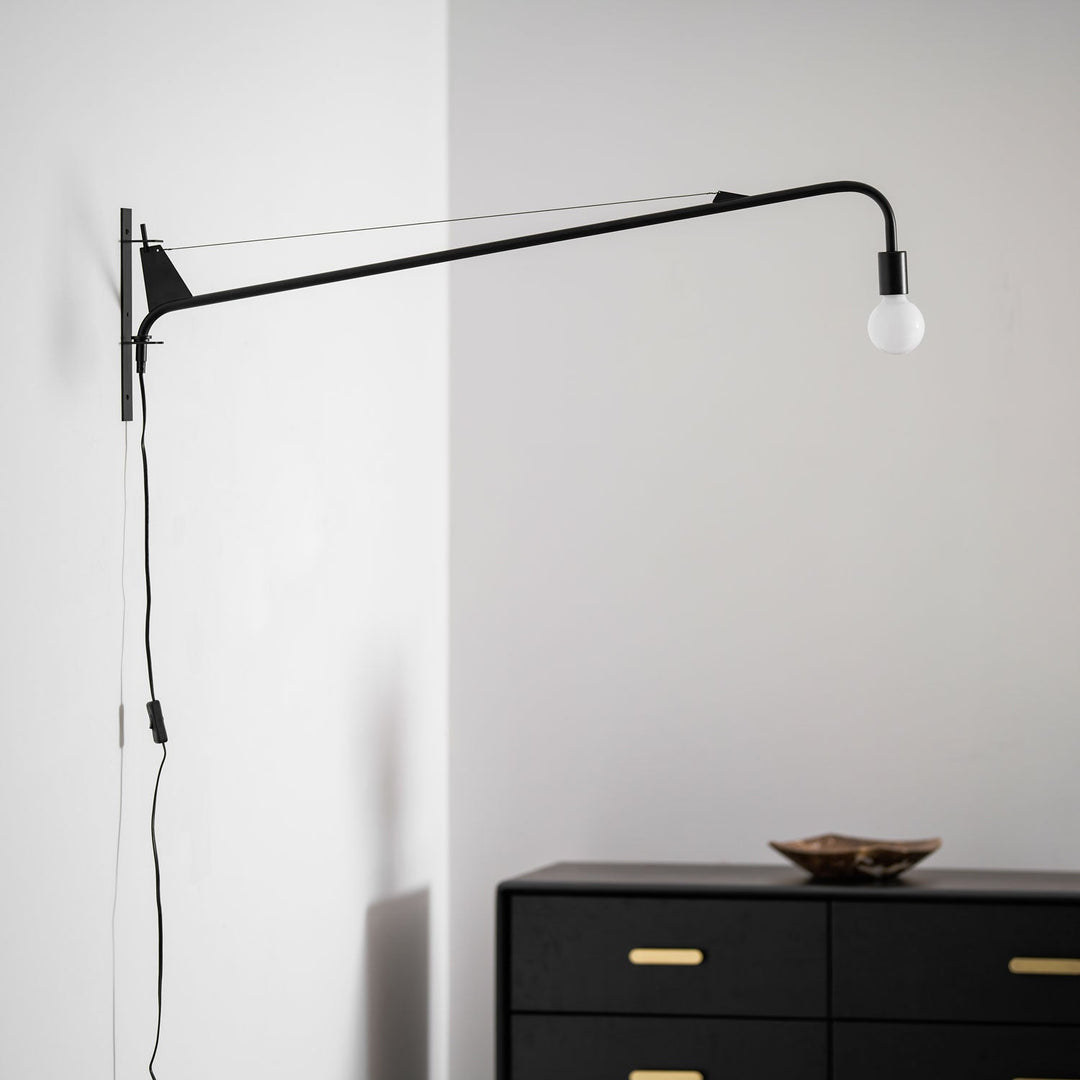 Pivoting Long-Arm Black Wall Lamp product view 22