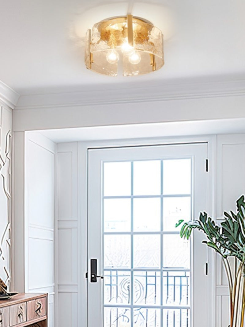 Vintage Semi Flush Mount Ceiling Light - Black and Glass Ceiling Fixture