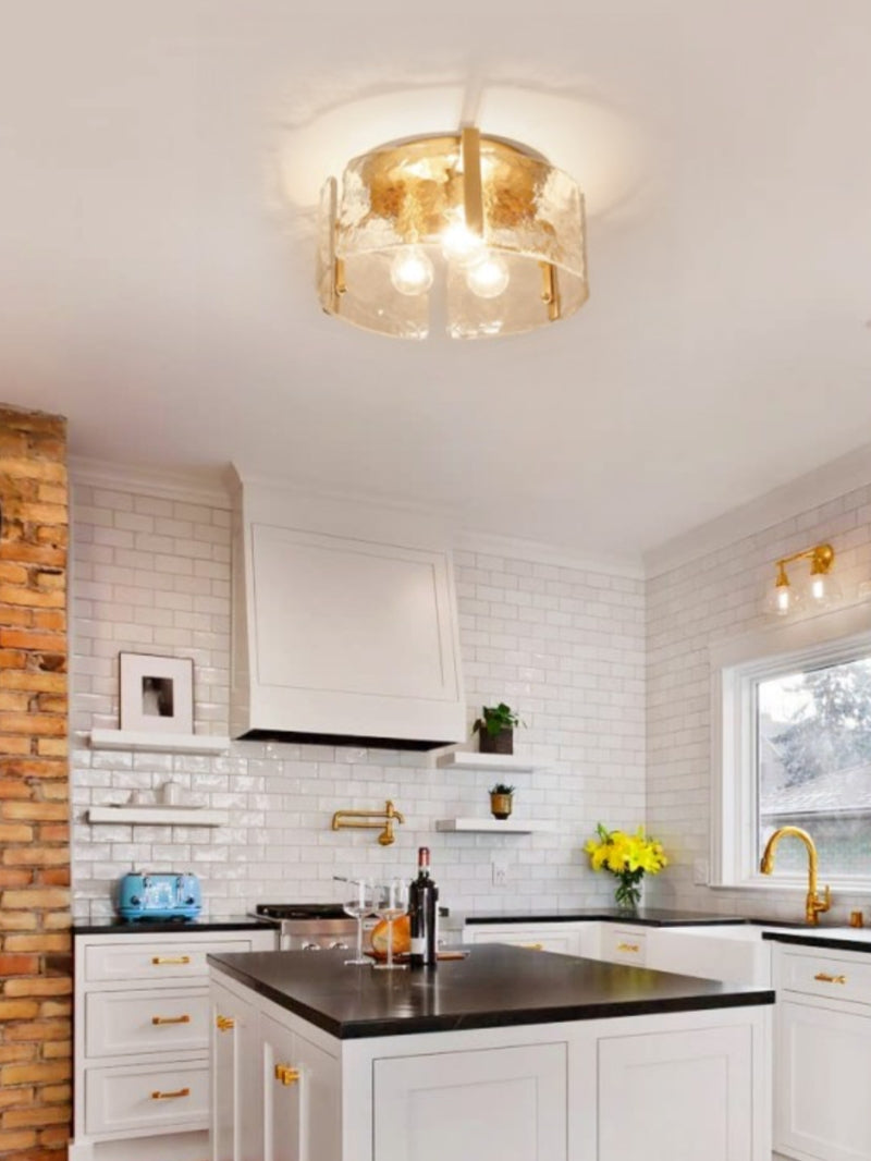 Vintage Semi Flush Mount Ceiling Light - Black and Glass Ceiling Fixture