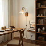 Cargar imagen en el visor de la Galería, Walnut-Backed Brass and Glass Plug-In Wall Lamp room scene 8