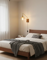 Cargar imagen en el visor de la Galería, Walnut-Backed Brass and Glass Plug-In Wall Lamp product view 10