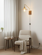 Cargar imagen en el visor de la Galería, Walnut-Backed Brass and Glass Plug-In Wall Lamp product view 12
