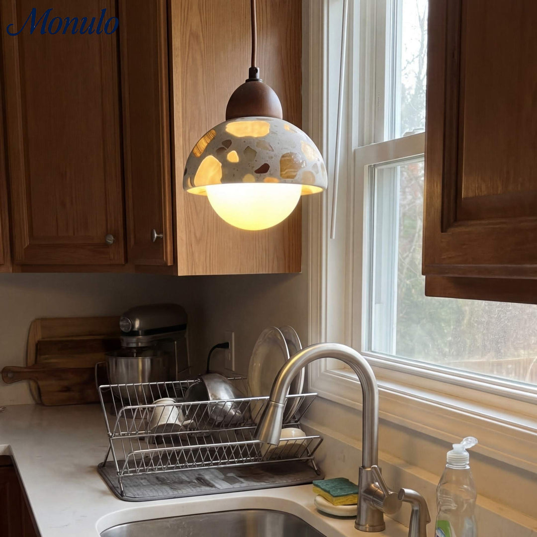 Wabi-sabi Style Water-polished Translucent Stone Retro Pendant Lamp