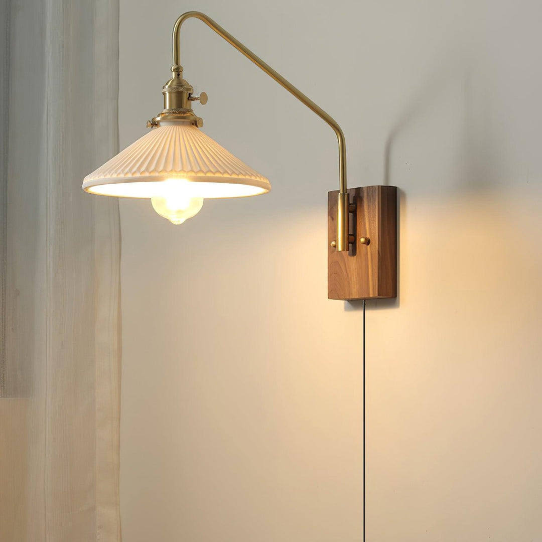 Walnut-Backed Brass and Glass Plug-In Wall Lamp product view 20