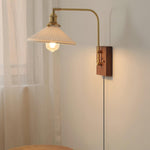Cargar imagen en el visor de la Galería, Walnut-Backed Brass and Glass Plug-In Wall Lamp product view 2