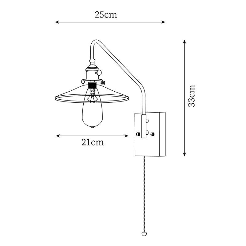 Walnut-Backed Brass and Glass Plug-In Wall Lamp dimension drawing 5