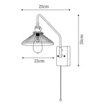 Cargar imagen en el visor de la Galería, Walnut-Backed Brass and Glass Plug-In Wall Lamp dimension drawing 6