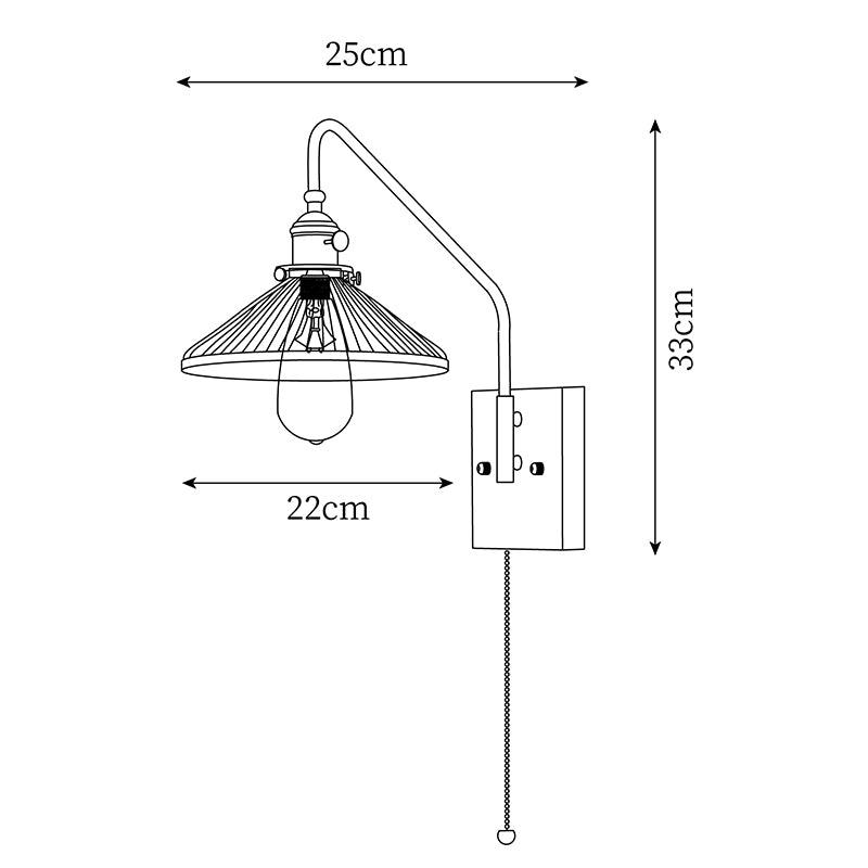 Walnut-Backed Brass and Glass Plug-In Wall Lamp dimension drawing 6