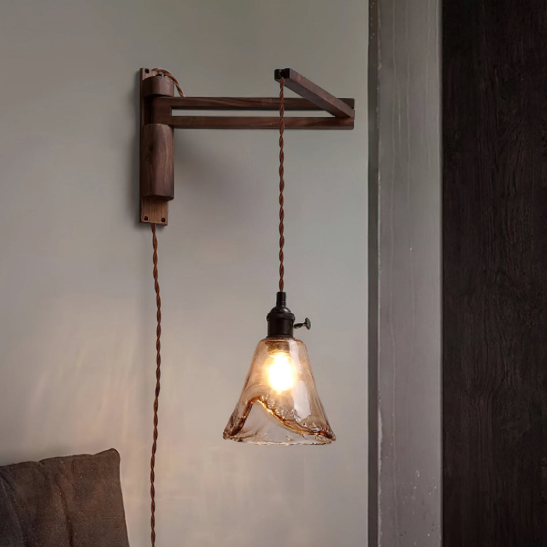 Adjustable Wood-Arm Hanging Plug-In Wall Lamp room scene 2
