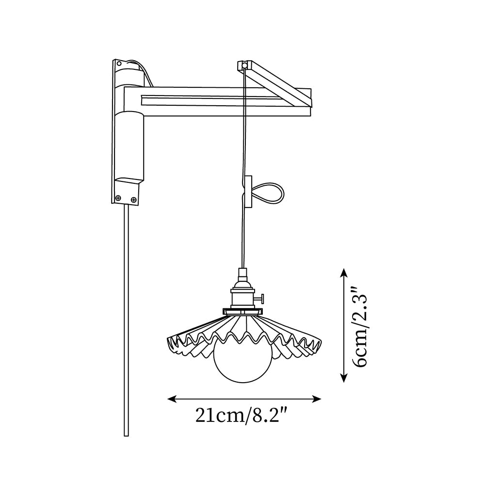 Adjustable Wood-Arm Hanging Plug-In Wall Lamp dimension drawing 6