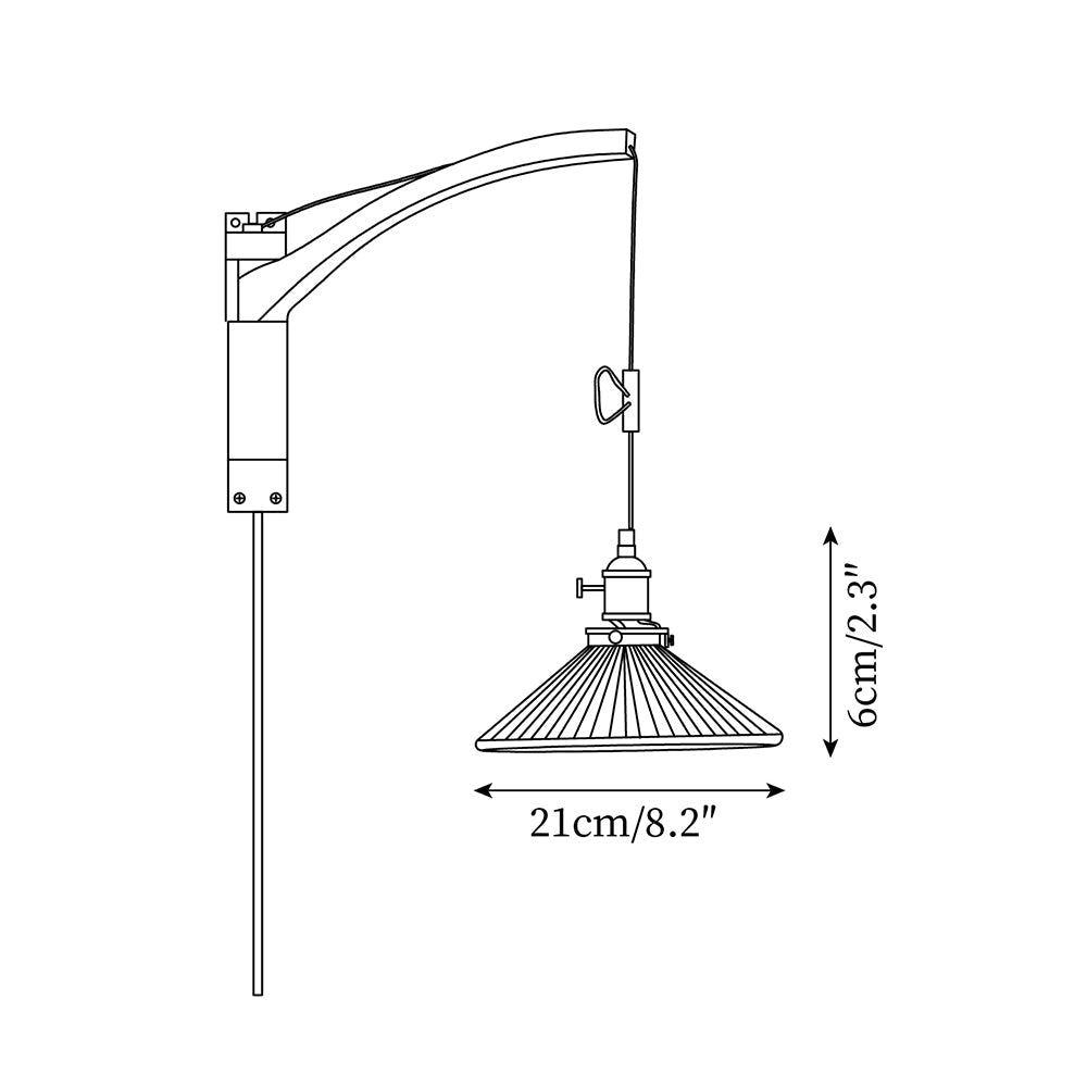 Adjustable Wood-Arm Hanging Plug-In Wall Lamp dimension drawing 7