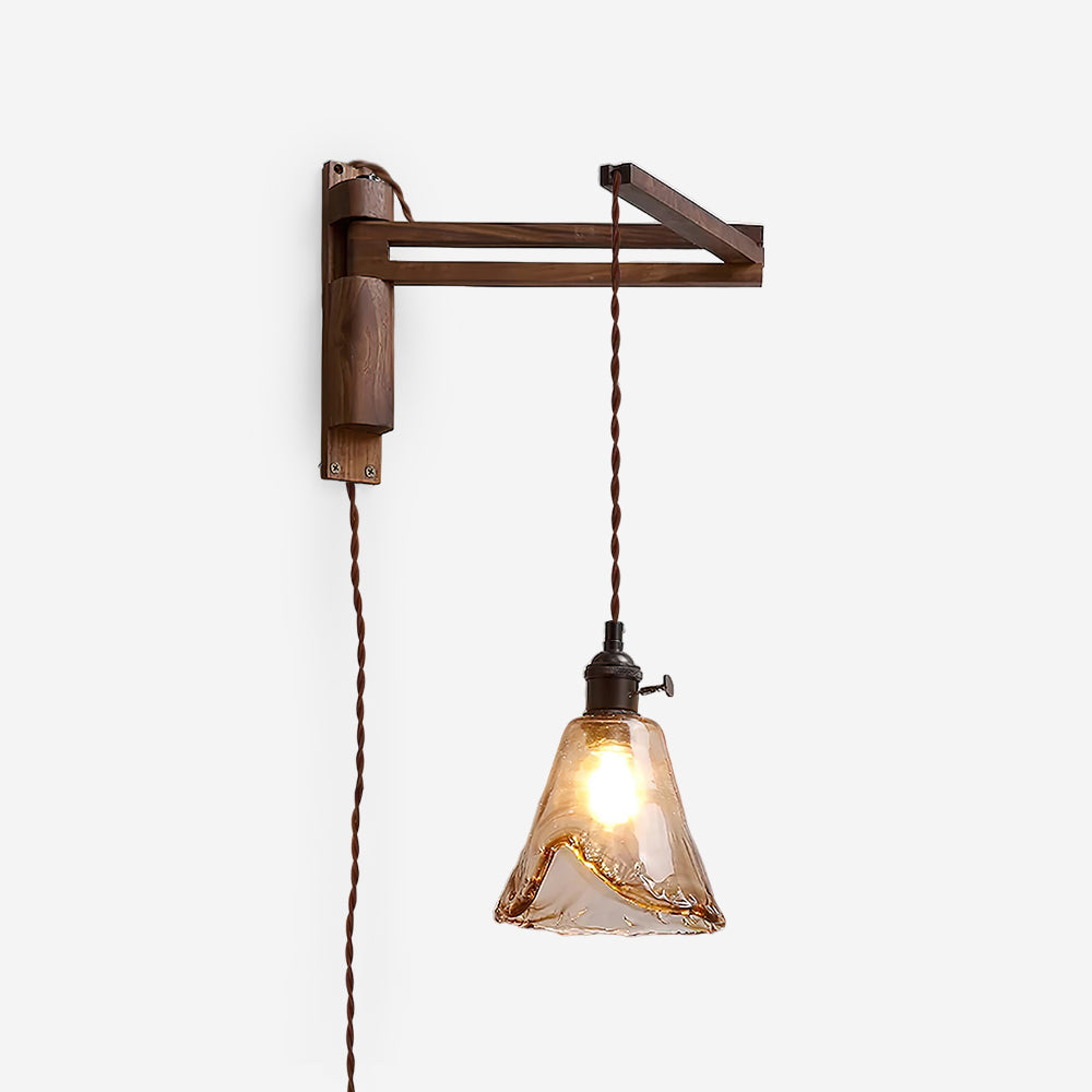 Adjustable Wood-Arm Hanging Plug-In Wall Lamp product view 1