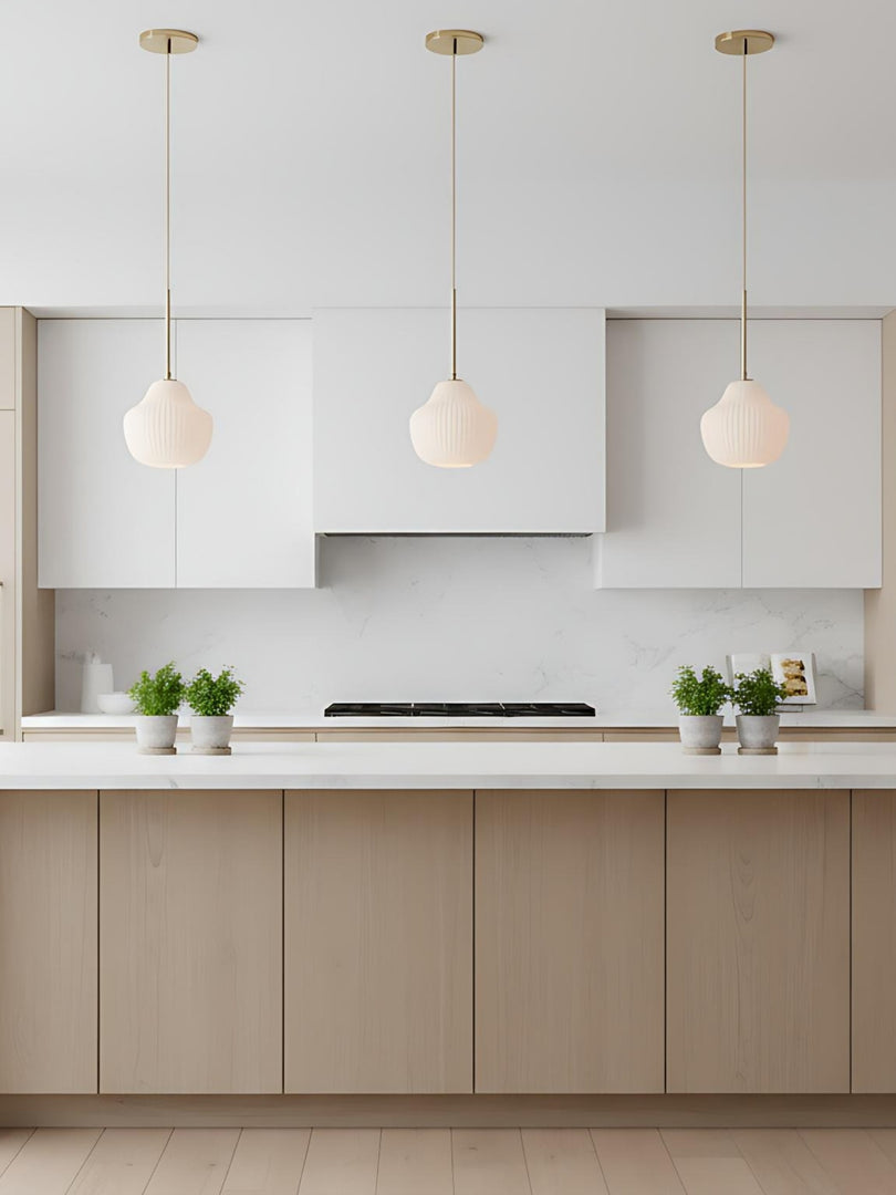 Riverina White Ribbed Glass Pendant - Milk Glass Light Over Island