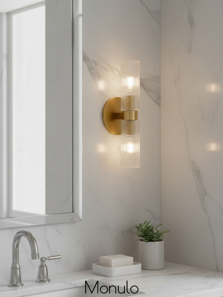 Rivora Elegant Fluted-Glass Duo Sconce – Modern Minimal Wall Light for Indoor & Outdoor