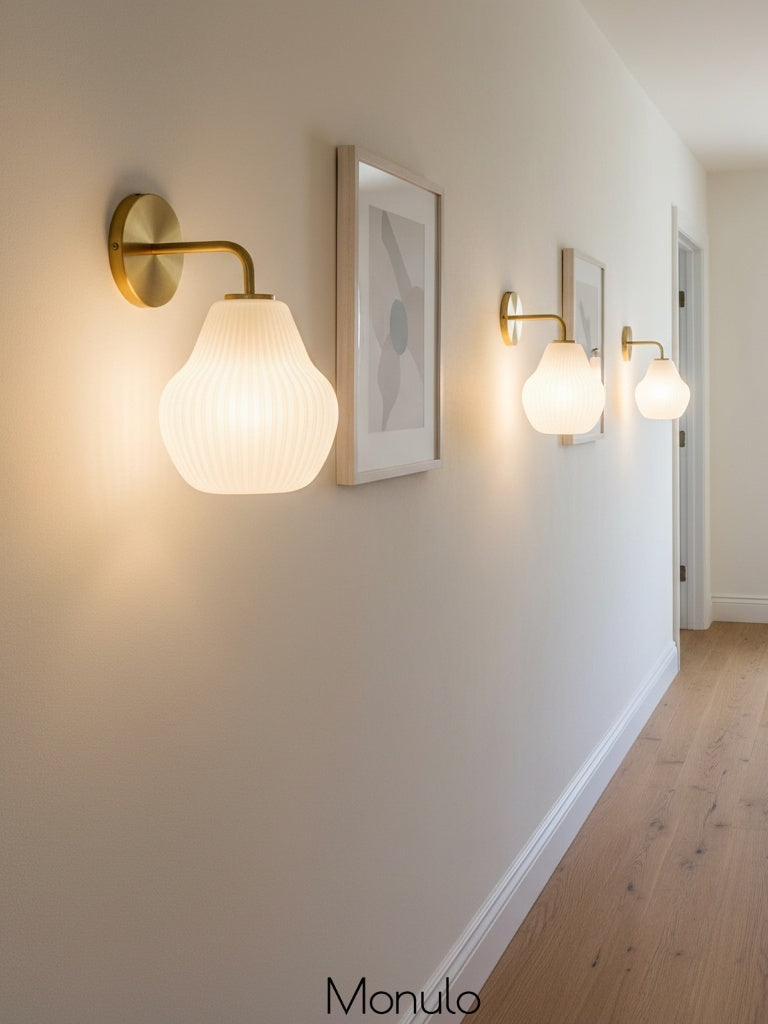 Rivrona Ribbed Glass Wall Sconce - Modern Milk Glass Vanity Light