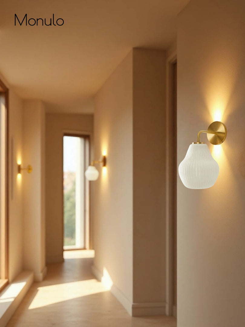 Aplique de pared Rivrona de vidrio estriado - Lámpara de tocador moderna de vidrio esmerilado