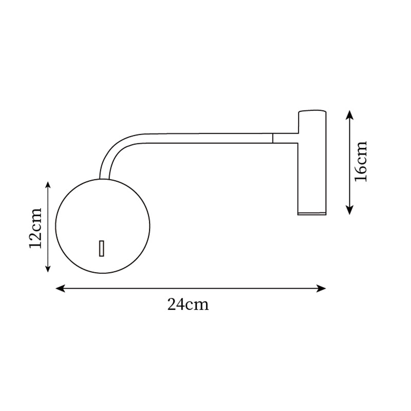 Adjustable LED Reading Plug-In Wall Lamp dimension diagram