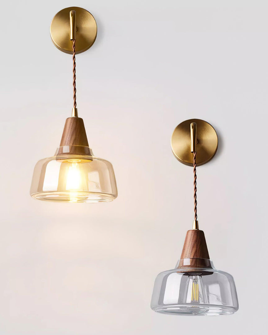 Clear Bell Glass and Brass Plug-In Wall Lamp product view