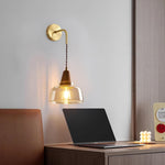 Charger l'image dans la visionneuse de galerie, Clear Bell Glass and Brass Plug-In Wall Lamp room scene