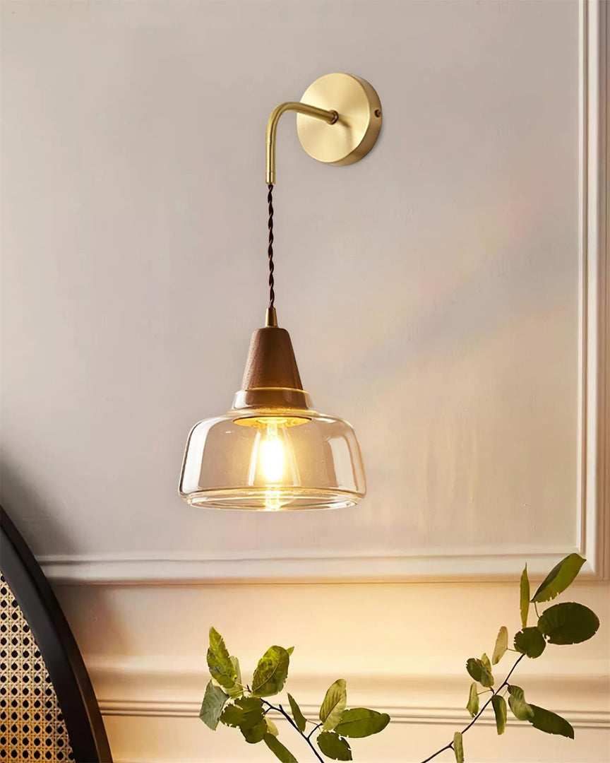 Clear Bell Glass and Brass Plug-In Wall Lamp alternate room view