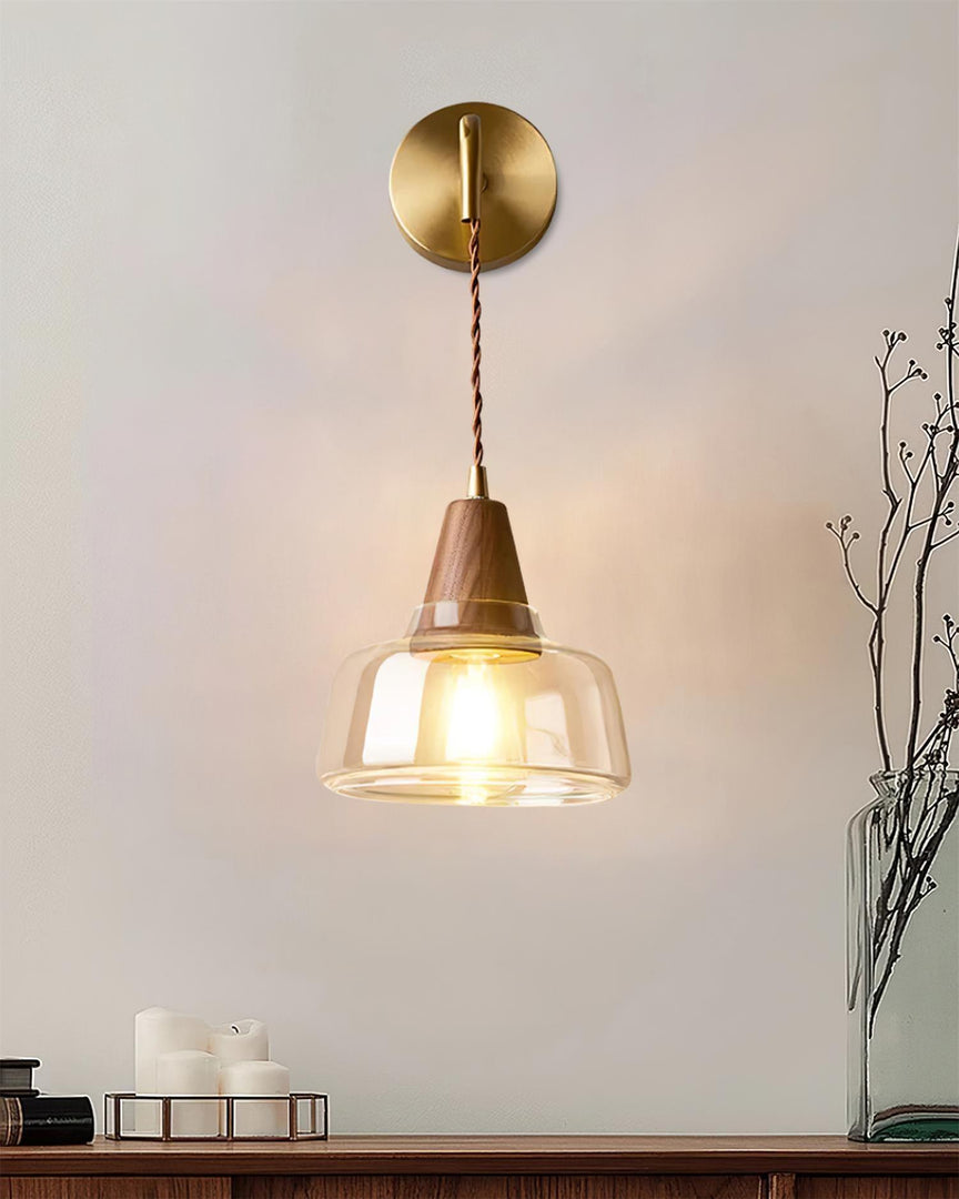 Clear Bell Glass and Brass Plug-In Wall Lamp product view