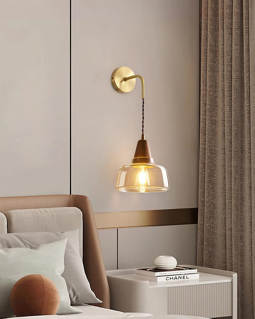 Clear Bell Glass and Brass Plug-In Wall Lamp product view