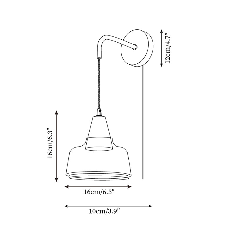 Clear Bell Glass and Brass Plug-In Wall Lamp dimension diagram