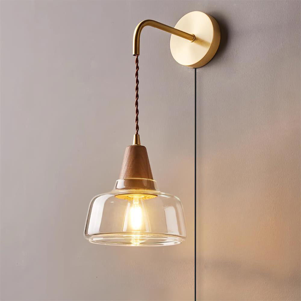 Clear Bell Glass and Brass Plug-In Wall Lamp product view