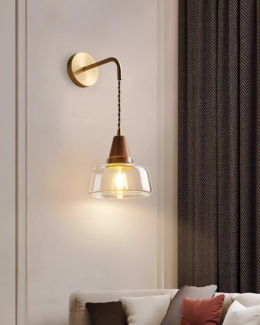 Clear Bell Glass and Brass Plug-In Wall Lamp product view