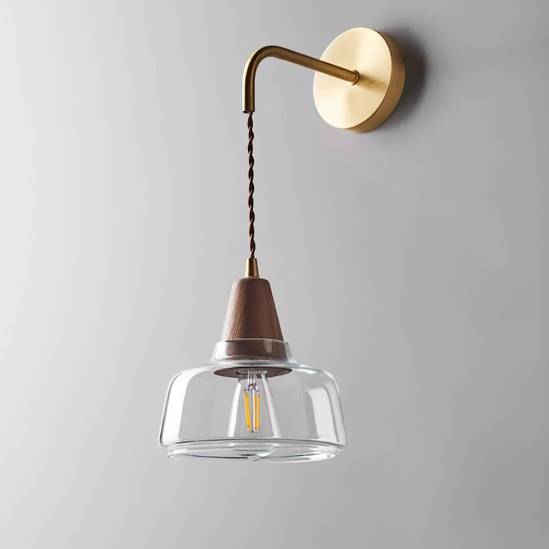 Clear Bell Glass and Brass Plug-In Wall Lamp product view