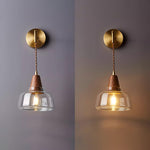Charger l'image dans la visionneuse de galerie, Clear Bell Glass and Brass Plug-In Wall Lamp product view