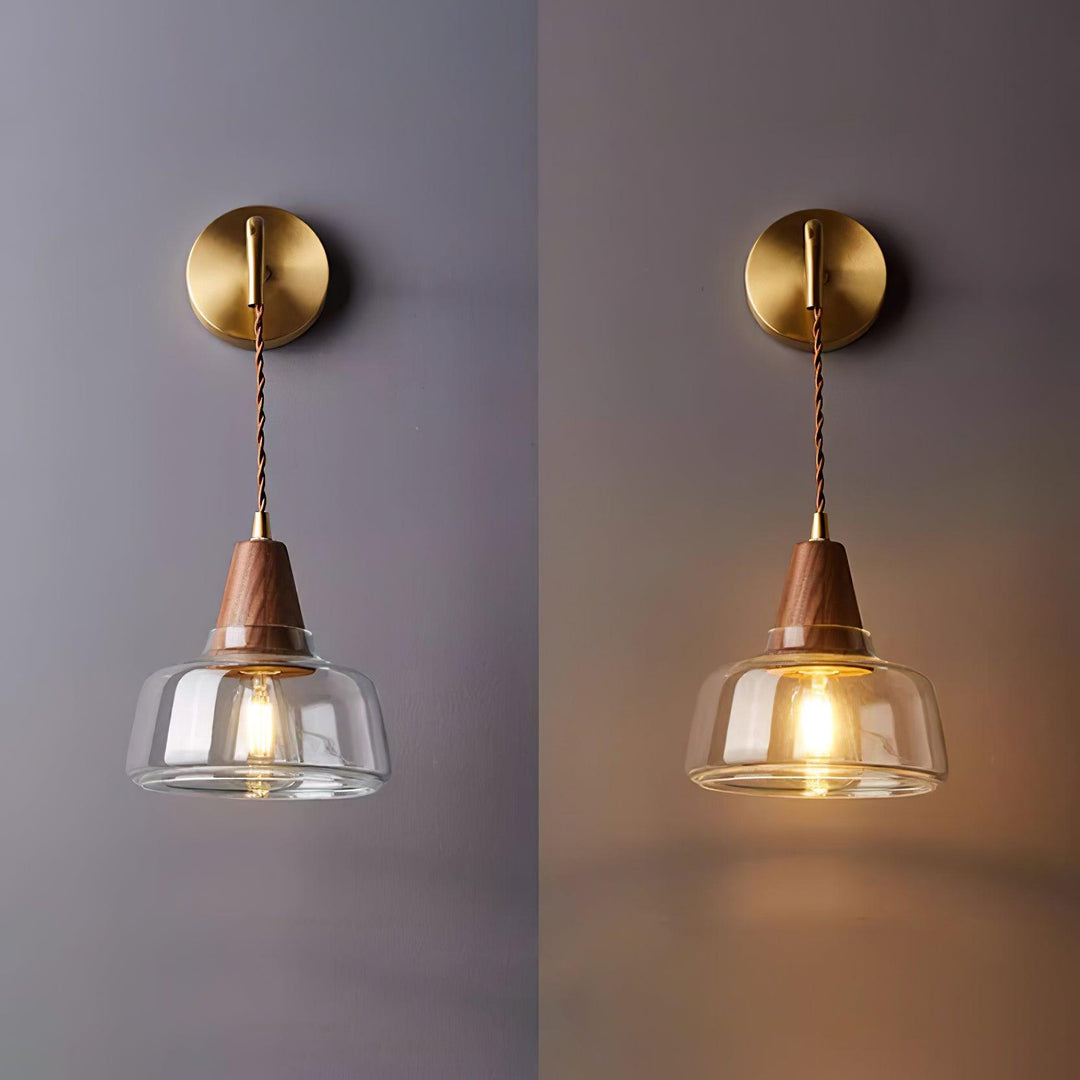 Clear Bell Glass and Brass Plug-In Wall Lamp product view