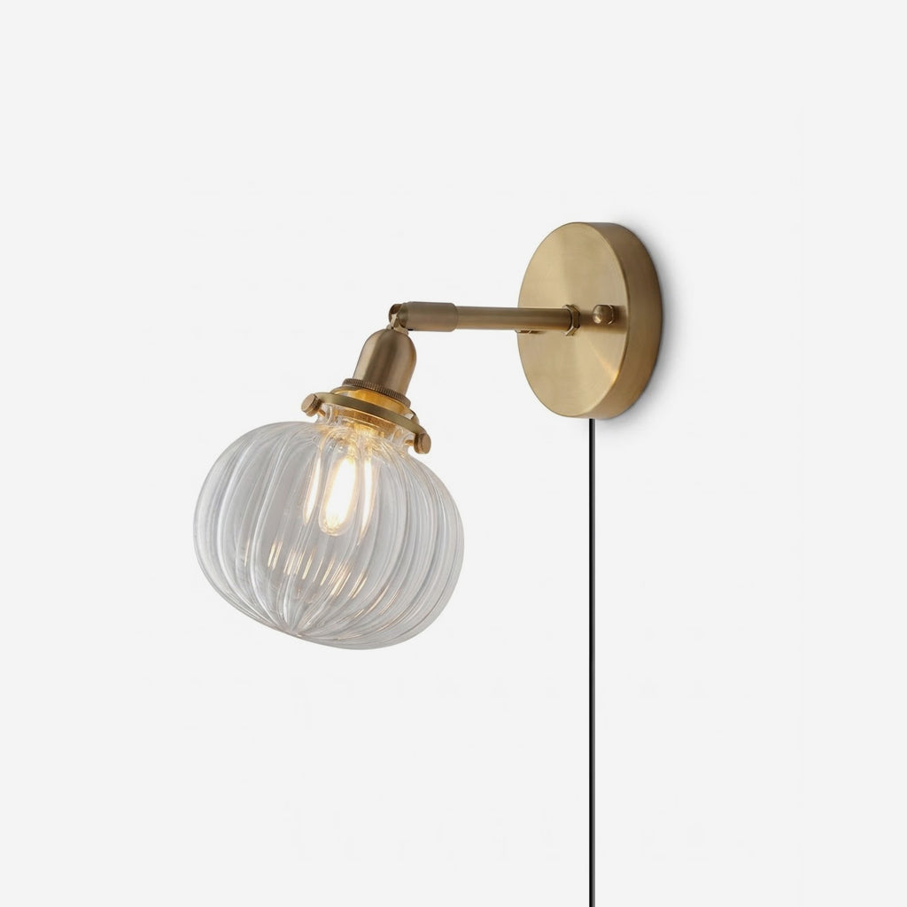 Ribbed Glass Globe Plug-In Wall Lamp - product view 1