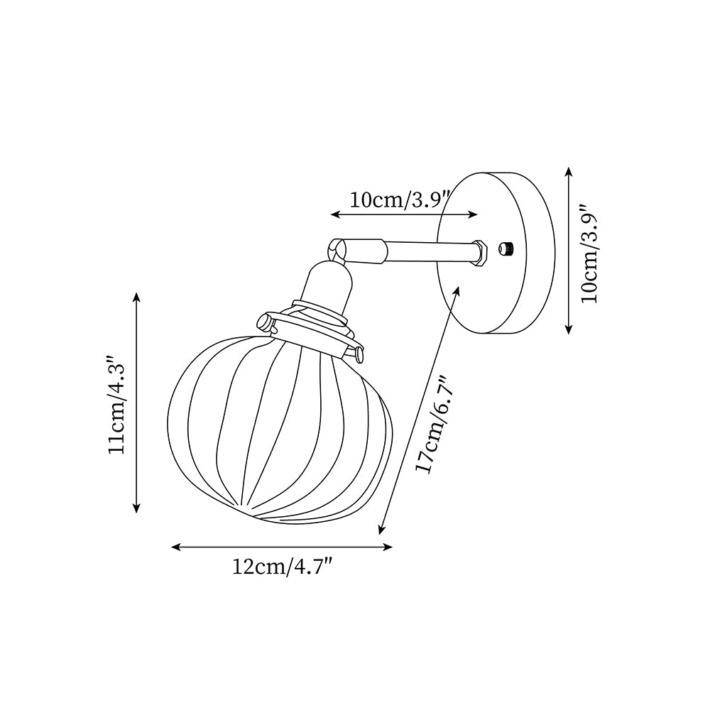 Ribbed Glass Globe Plug-In Wall Lamp - dimension drawing 6