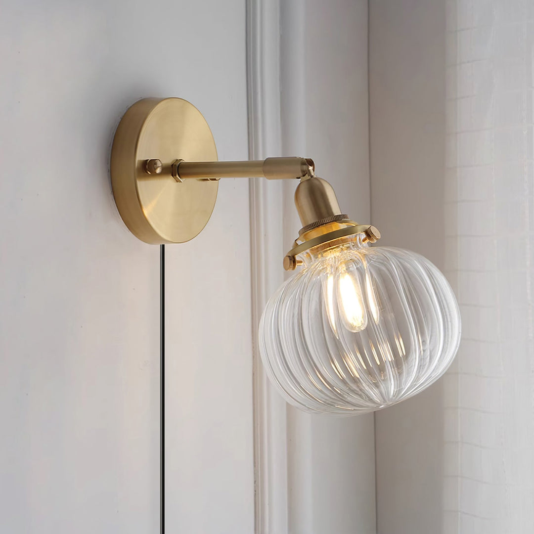 Ribbed Glass Globe Plug-In Wall Lamp - product view 2