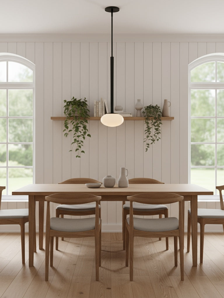 Rolvona Oval Glass Pendant Light - Modern White Glass Shade for Dining