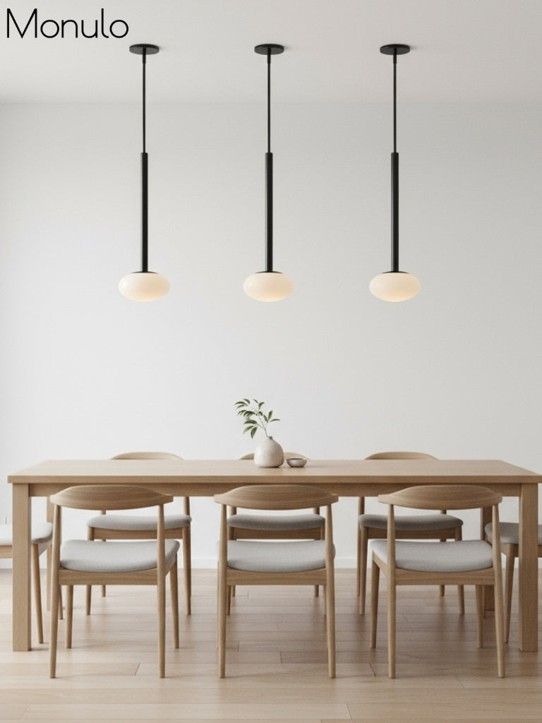 Rolvona Oval Glass Pendant Light - Modern White Glass Shade for Dining