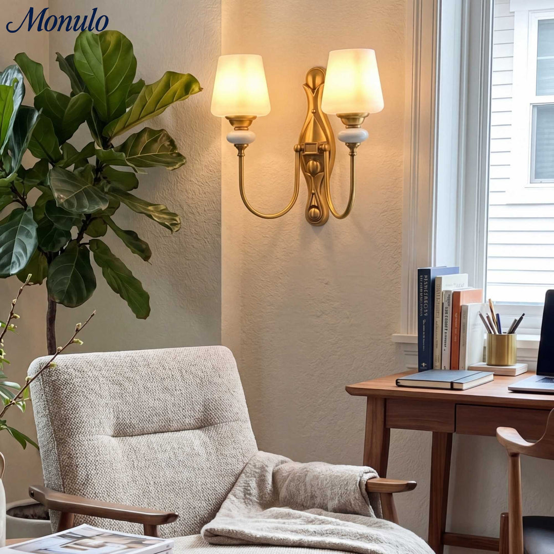 Rowan Classic Fabric Shade Sconce – Ceramic Wall Light for Hallway or Bedroom