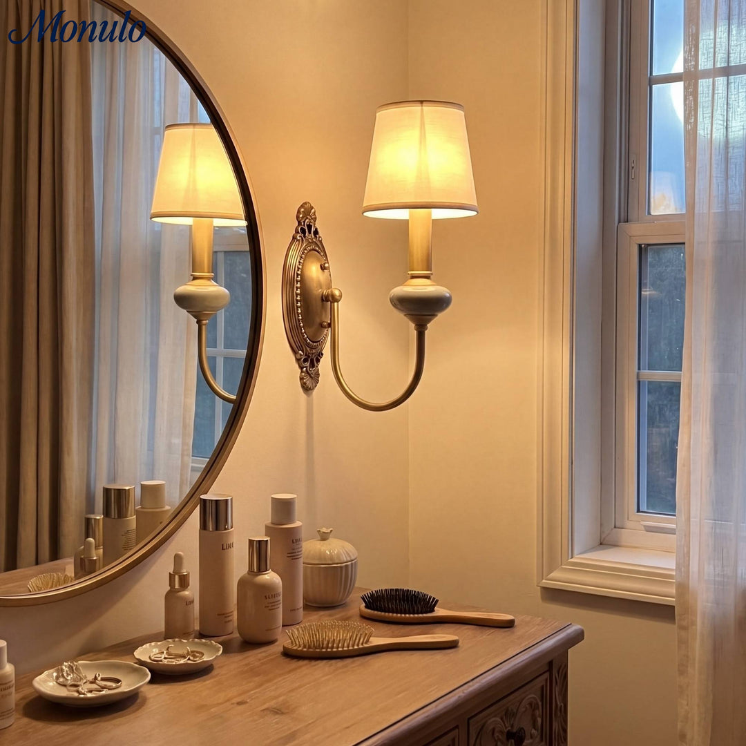 Rowan Classic Fabric Shade Sconce – Ceramic Wall Light for Hallway or Bedroom