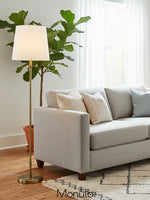 Load image into Gallery viewer, Rowan Swing Arm Floor Lamp - Articulating Iron Design With Linen Shade
