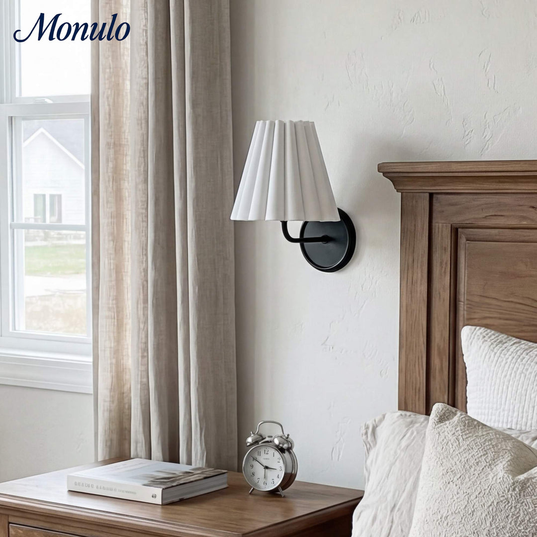 Ruffmeto Textured Pleated Fabric Modern Wall Light for Living Rooms