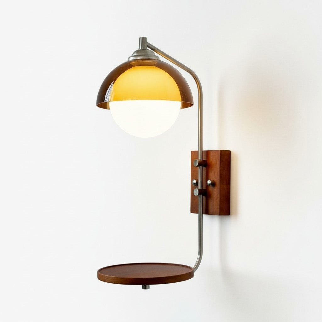 Applique murale Sunset Vintage Modern – Lampe à double abat-jour de la série Sunset avec base texturée en bois