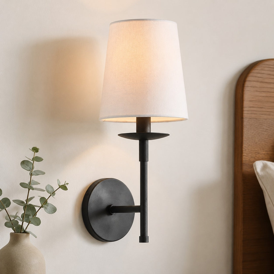 Rowan Classic Leinen Wandlampe - Messing Licht mit Stoff-Trommelschirm