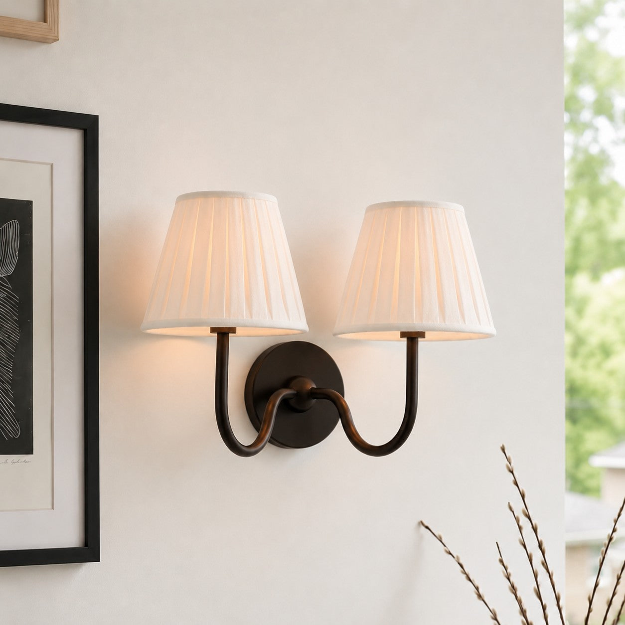 Luvora Fabric Shade Wall Sconce with Drum Shade - Classic Pleated Sconce Light