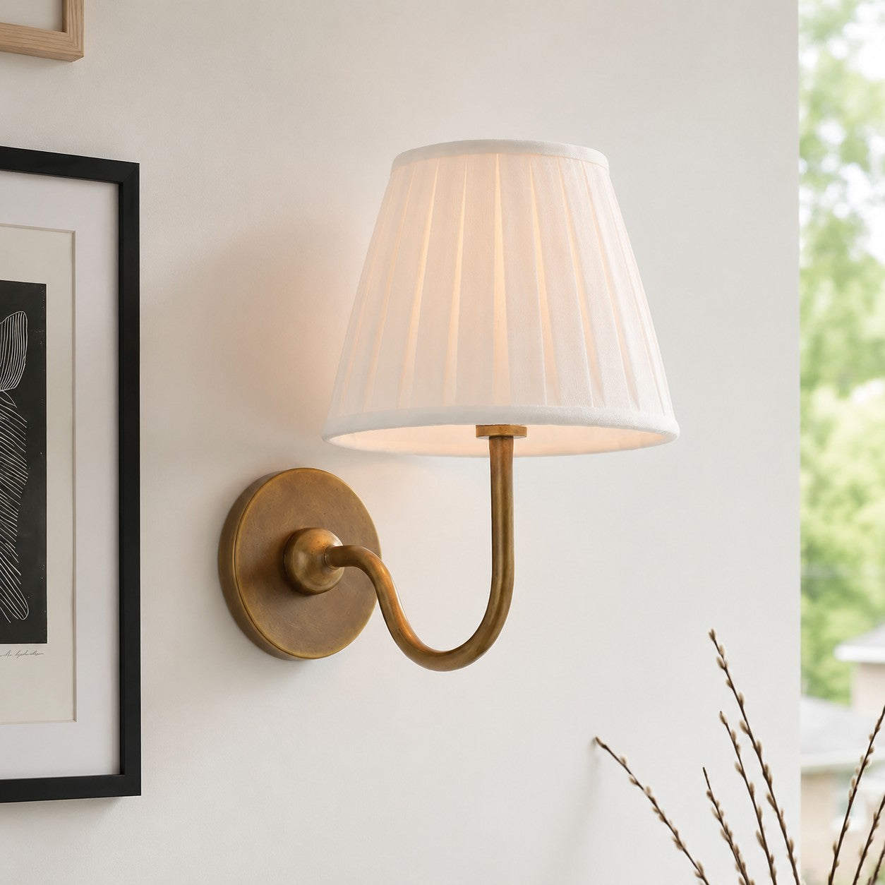 Luvora Fabric Shade Wall Sconce with Drum Shade - Classic Pleated Sconce Light