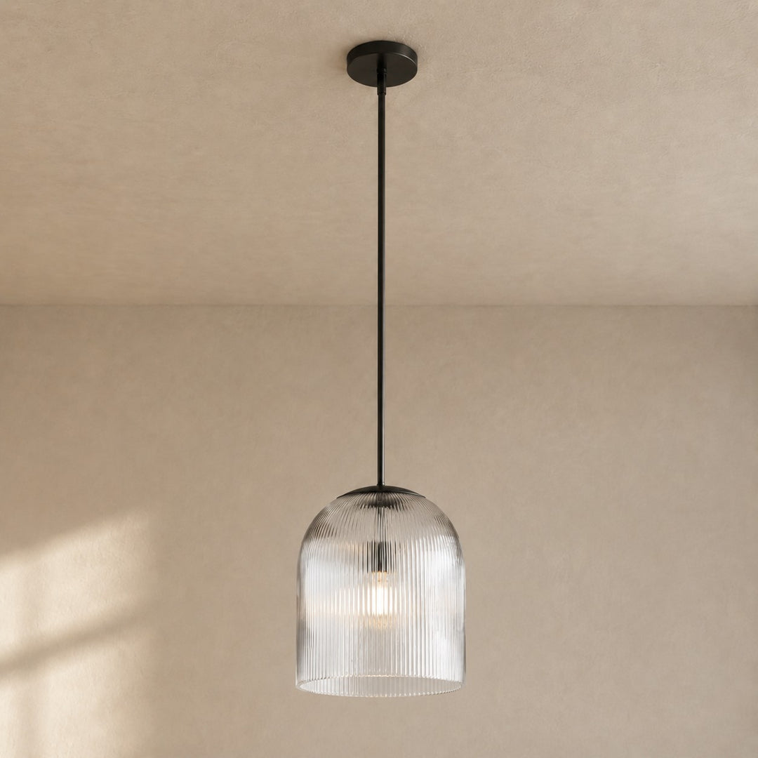 Bravira gerippte Glas-Pendelleuchte – Messing- und Glas-Pendelleuchte mit Landhausstil