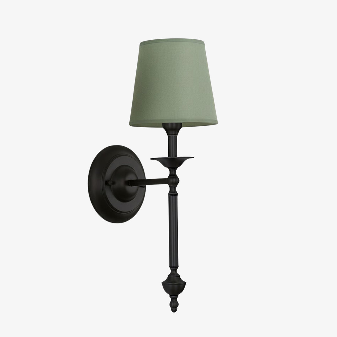 Aplique de pared con pantalla de tela Rowan en cobre antiguo: lámpara vintage de lujo para interiores 